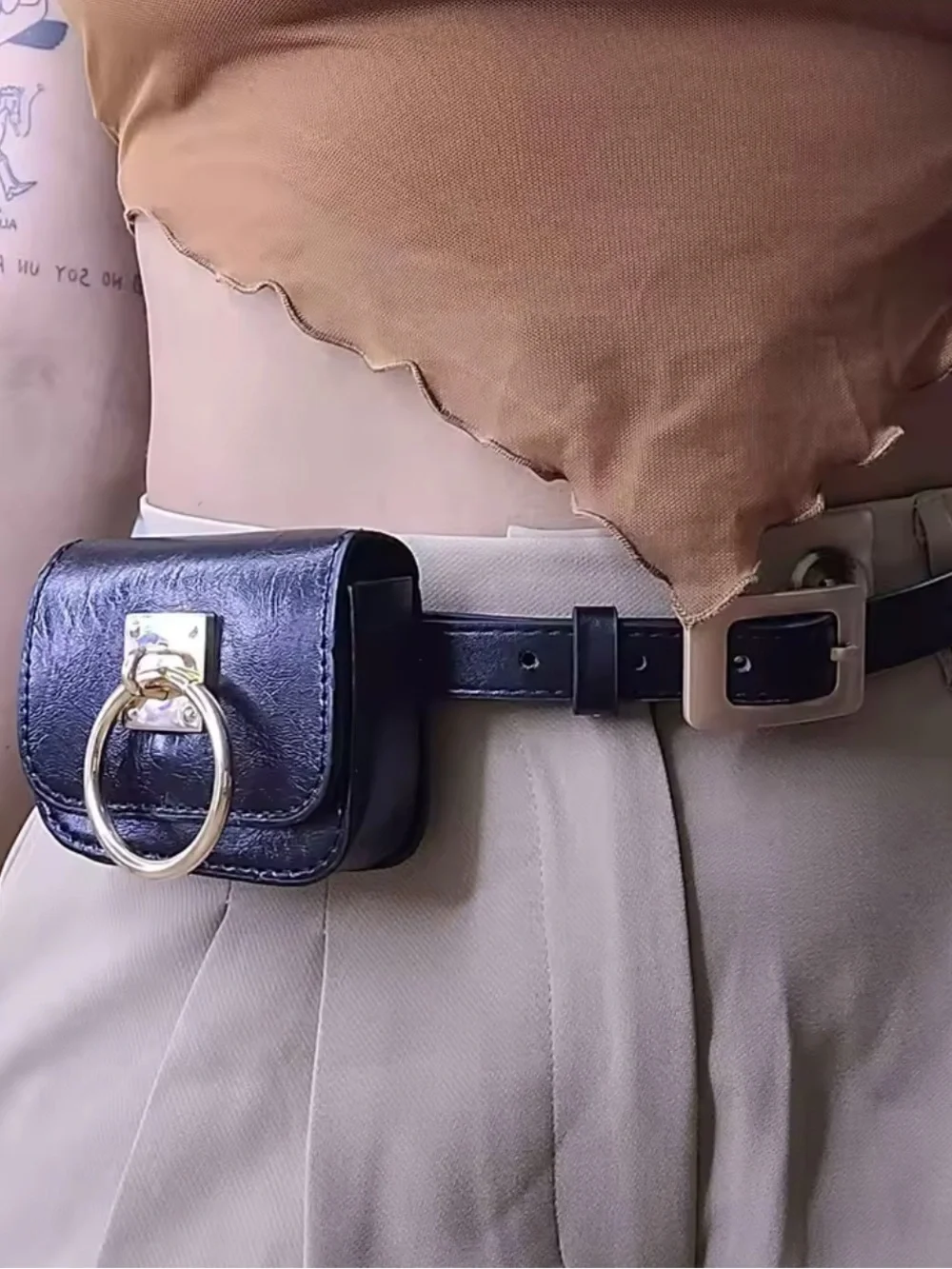 Black Faux Leather Belt Bag